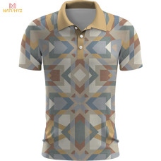 Geometric Printing #PY359 Men's Casual Short Sleeve Tops Polo Shirt Golf Shirt